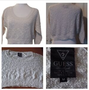 -- Guess White Crew Neck Sweater with Textured Knit